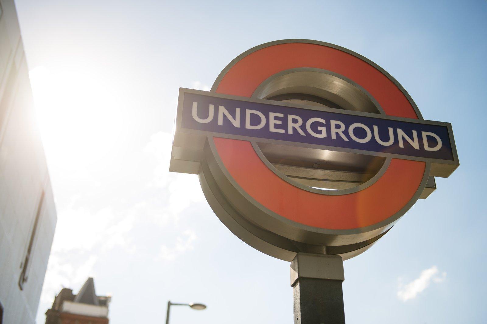 South Ken Underground sign London Underground roundel sign against a bright sky, marking a nearby Tube station in South Kensington.